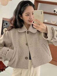 Blends Wool Coat Women Kawaii Winter 2022 Leisure Fashion Allmatch Popular Japanese Style Loose Outwear Chic Long Sleeve Warm Jacket