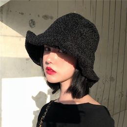 2019 Fur Thick Warm Winter Bucket Hat Women Solid Color Girls Flat Top Felt Material Fedoras Ladies Bob Feminios Fashion Gorras