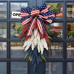 Decorative Flowers American National Day Wreath Pendants USA Independence Memorial Reusable Ornaments Home Decor For Wall Door Garden