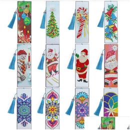 Party Favour Sparkleart 5D Diamond Painting Bookmark Kit - Christmas Rhinestone Crystal Craft With Tassel Leather Diy Arts Crafts Dro Dh8Pb