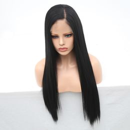 Long Straight Black Lace Front Wigs for Women Girls Free Part Pre Plucked Natural Hairline Wear Wig