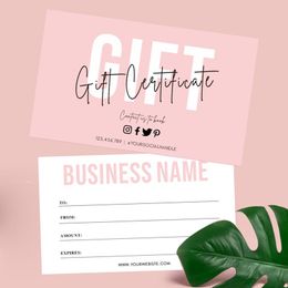 Cards Pink Watercolour Modern Gift Certificate with Printable 300GSM Paper 200/500/1000