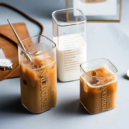 Mugs Creative Heat resistant Square Glass Cup Home Breakfast Milk Coffee Drink Juice 1PCS 230627