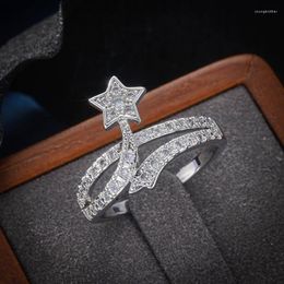 Cluster Rings Fancy Star Design Women's Ring Silver Color Cubic Zirconia For Bride Wedding Ceremony Party Gift Statement Jewelry