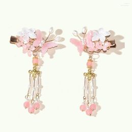 Hair Clips 2pcs Flower Hairpin With Tassel Chinese Style Cute Vintage Headdress Hanfu Clothing Accessories For Little Girls HSJ88