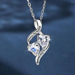 Pendant Necklaces Double Heart Infinity For Women Silver Color Inlay White Zircon Clavicle Necklace Mothers Day Birthday Jewelry