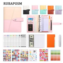 Folder 44 PC A6 Leather Budget Binder Cash Envelope Folder Money Saving Planner Organizer with Zipper Pocket Ruler Sticker Separator