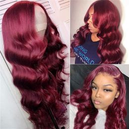 Red Body Wave Lace Front Wig 200% Coloured Human Hair Wigs For Women Malaysian Loose Wavy 13x4 HD Lace Frontal Wig