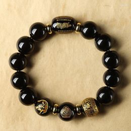Strand Wholesale Black Obsidian Natural Stone Bracelet Heart Sutra Zodiac Tiger Beads Hand Row For Women Men Fashion Jewellery