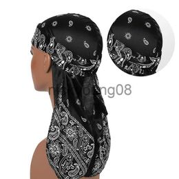 Bandanas Hair Accessories Silky Durag Bandanas Insect Print Hats For Women Men Long Tail Pirate Hat Waves do doo du rag Turban Headwear x0628