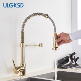 Bathroom Sink Faucets Golden Kitchen Faucet Pull Down Sprayer Nozzle Cold Water Mixer Tap Single Handle Brass Para Kitchen Sink Taps Crane 230628