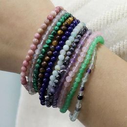 Link Bracelets JEAE Natural Gem Semi Precious Reiki Healing Crystals Handmade 4mm Round Beads Stretch Bracelet Friendship Pulseras Para