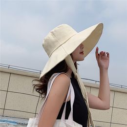Summer Beach Big Brimmed Hat Women Seaside Travel Outdoor Hat Sunscreen Fisherman Hat Korea Foldable Sun Hat Panama Hat