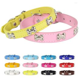 Dog Collars Bone Studded Collar Colourful Leather Puppy Accessories For Small Medium Dogs Pug Chihuahua Pet Supplies S M L XL