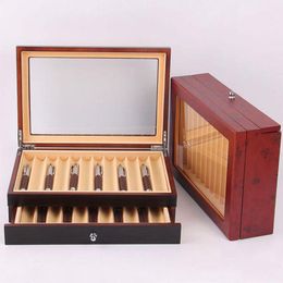 Pens Black/ Bury Wooden Pen Display Storage Case, 23 Pens Capacity, Fountain Pen Collector Organiser Box with Transparent Window