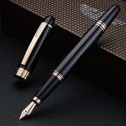 Pens HERO H708 Classics 10K Gold Nib Fountain Pen High Quality Shiny Black Metal Barrel Business Office Writing Ink Pen With Gift Box