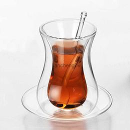 New Arrival 150ml Coffee Mug with Saucer Glass Spoon Set Insulated Double Glass transparent Domestic Tea Coffee Water Mug L230620