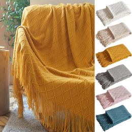 Blankets Tassels Knitted Throw Thread Blanket Solid Colour Bed Sofa Cover Bedspread Home Decor Plaid Nap Soft Towel 125x170cm