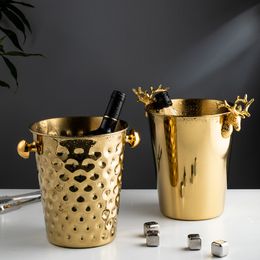Bar Tools Fashionable and creative ice bucket Stainless steel golden hammer pattern red wine champagne barrel 230627