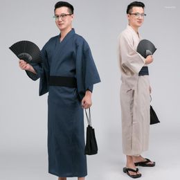 Men's Sleepwear Men's Male Traditional Japan Kimono Bathrobes Mens Cotton Robe Yukata Men Bath Summer With Belt And Fan A52601