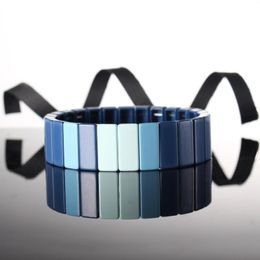 Link Bracelets Bohemian Colorblock Hematite Tile Bracelet Stack Multicoloured Stretch Bangle Cuff Women Gilrs Trendy Jewellery