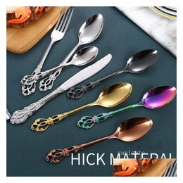 Forks Retro Restaurant Westerns Food Tableware Knife Fork And Spoon 304 Stainless Steel Tablewares Embossed Western Dinnerware Set K Dhbgp