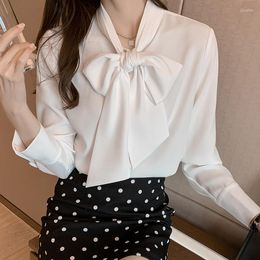 Women's Blouses 2023 Korean Fashion Spring Ribbon Commuting Chiffon Shirt Ladies Long Sleeve Top Women Plus Size