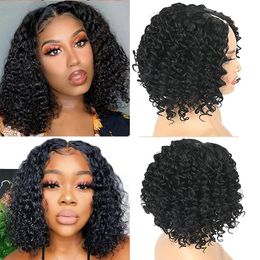 Curly U Part Bob Wig for Black Women Glueless Wig 16Inch Short Black Curly U Part Hair for Women Daily Use