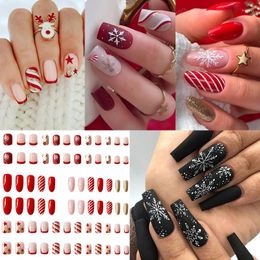 False Nails Christmas Nail Manicure Acrylic Artificial Decor Press On Snowflake Gingerbread Different Lengths 24PC