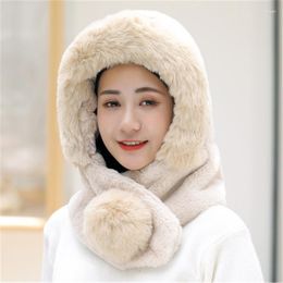 Berets Female Warm Fur Knitted Hat And Scarf Set Woman Plus Velvet Collar Thickening Hats Winter Beret For Ladies