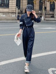 Denim Jumpsuit Women 2023 Spring Streetwear Hip Hop Vintage Loose Long Sleeve Straight One Piece Jeans Sets Overalls