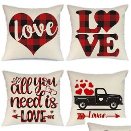 Pillow Case Valentines Day Throw Ers 18 Buffalo Check Heart Love Truck Decorative Cushion Home Decor Jk2101Xb Drop Delivery Garden T Dhjfv