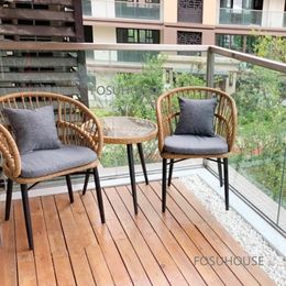 Camp Furniture Modern Rattan Chair Three Piece Leisure Small Table Combination Nordic Outdoor Courtyard Chairs CN