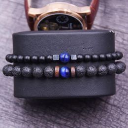 Strand 2pcs/sets Men Bracelet Natural Tiger Eye Beads Chakra Lava Stone Bracelets For Women Jewellery Gift