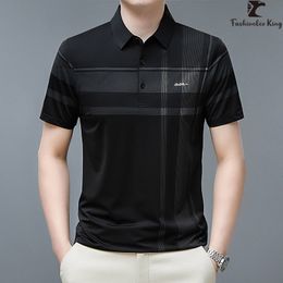 Men s Polos High Quality Striped Polo Shirt Brand Formal Short Sleeve Collar T Shirt Tee 230629