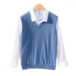 Men's Vests Cotton Solid Color Sweater Vest Men Polo Sweaters Pullover Classic Style Comfortable Slim V-Neck Sleeveless Jersey 8501