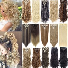 Lace Wigs Hair pieces 7pcsset Long Wavy s Synthetic Clip In Ombre Honey Blonde Dark Brown Thick Hairpieces 230629