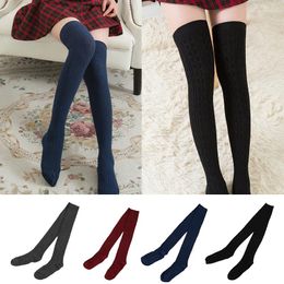 Women Socks Girls Over The Knee Solid Colour Warm Thigh-High Long Stockings Legging Knited Stocking Stretch Fashion Winter