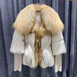 新しいブランド冬の女性ウォームコート特大のリアルフォックスファーカラー厚い豪華なアウターウェイダウンジャケット