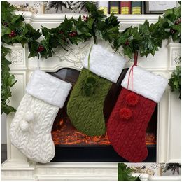 Christmas Decorations Stockings 16 Inch Large Size Knitted Xmas Stocking Family Holiday Season Decor Red Green White Jk2008Ph Drop D Dhfif