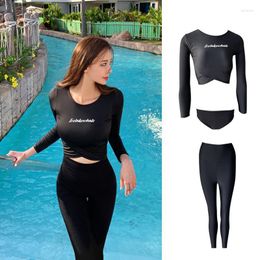 Women's Swimwear Long Sleeves Women Rash Guards 3 Sets Legging Surfing Suit Black Swimsuit Sexy Push Up Pads Panties Korea