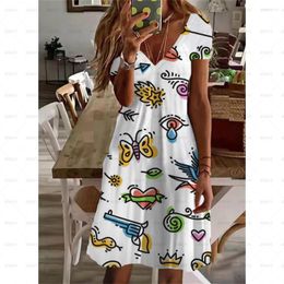 Casual Dresses 2023 Women's Shift Dress Knee Length Short Sleeve Floral Striped Tie Dye Print Spring Summer V Neck Vintage