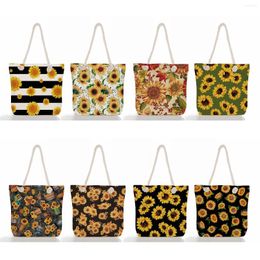 Evening Bags Sunflower Print Handbag For Women Eco Reusable Plant Floral Graphic Travel Beach Tote Female High Capacity Foldable Shopping