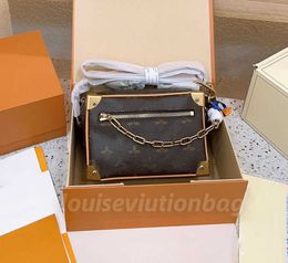 Retro Mini soft trunk box borsa a fiori grigia M44735 Designer uomo donna Custodia cosmetica Borsa tote di lusso pochette Borsa a tracolla in vera pelle con tracolla 104241