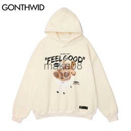 Men's Hoodies Sweatshirts GONTHWID Men Hip Hop Hoodie Sweatshirt Streetwear Funny Bear Print Hooded Harajuku Winter Cotton Fleece Pullover Khaki Black J230629