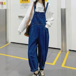 Women's Blue Jeans Denim Suspender Jumpsuit Spring Autumn Casual Loose Vacation Outfits Y2k Clothing Long Pants Trousers