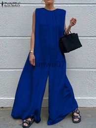 Women's Jumpsuits Rompers ZANZEA Casual Loose Vintage Playsuit Sleeveless O Neck Solid Women Jumpsuit Office Ladies Wide Leg Pants Long Romper Overalls J230629