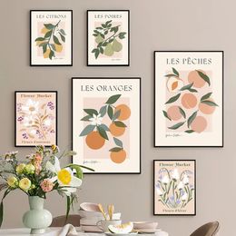 Oranges Peach Lemon Pear Flower Market Poster Art Canvas Painting Nordic Poster and Prints Graffiti And Prints Wall Pictures For Living Room Deco w06