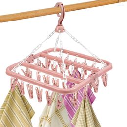 Hangers Sock Hanger Swivel Clothes Drying Clip Laundry Dryer Rack Room With 32 Clips