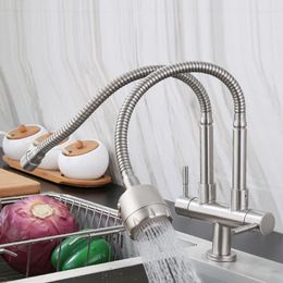 Kitchen Faucets Single Cold Water Faucet Steam Deck Tap 360 Degree Rotate Spout Sink Stainless Steel Double Outlet